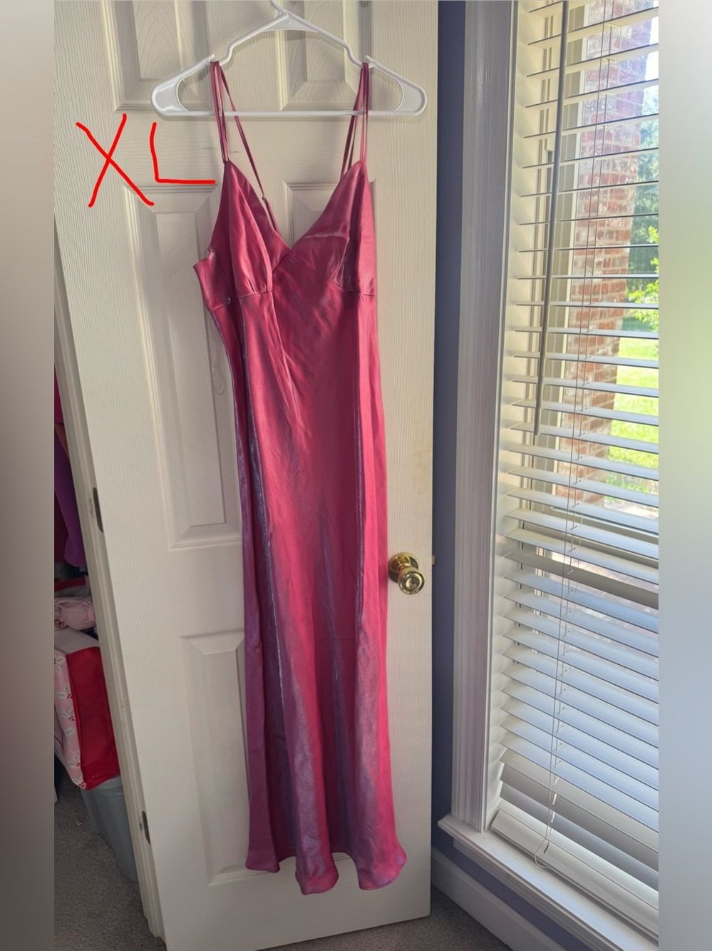 wild fable Satin Slip Maxi Dress in Fuchsia Pink